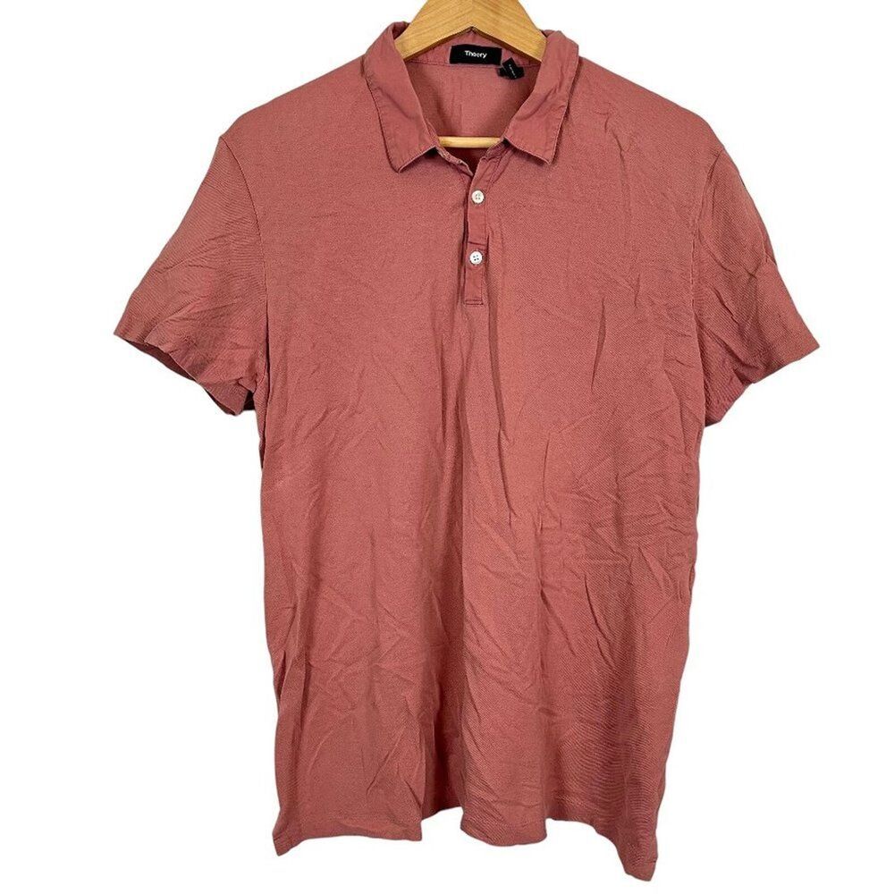 Theory Mens Salmon Pink 100% Pima Cotton Short Sleeve Polo Shirt Knit XL X-Large